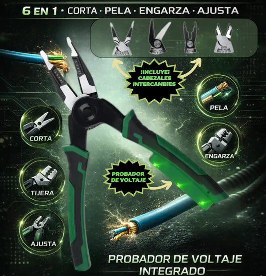 MULTIFIX®-Alicate con Cabezales Intercambiables y Probador de Voltaje